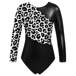 Kids Girls Long Sleeves Cartoon Print Sports Gymnastics Workot Bodysuit Choldren Patchwork Ballet Dance Leotard Jumpsuit Romper