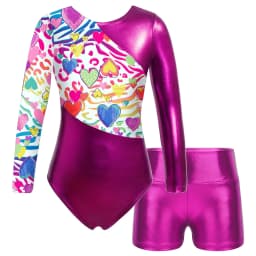 Kids Girls Long Sleeves Cartoon Print Sports Gymnastics Workot Bodysuit Choldren Patchwork Ballet Dance Leotard Jumpsuit Romper