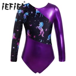 Kids Girls Long Sleeves Cartoon Print Sports Gymnastics Workot Bodysuit Choldren Patchwork Ballet Dance Leotard Jumpsuit Romper