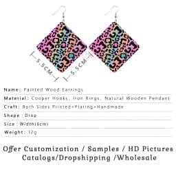 SOMESOOR Leopard Fur Seamless Print Wooden Drop Earrings Black Zebra Cheetah Animal Skin Designs Women Square Dangle Jewelry