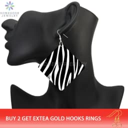 SOMESOOR Leopard Fur Seamless Print Wooden Drop Earrings Black Zebra Cheetah Animal Skin Designs Women Square Dangle Jewelry