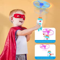 Flying Disc Launcher Toy Rocket Shape Flying Toys Disc Launcher For Kids Interactive Fetch Toy Spinning Toy Indoor & Outside Toy