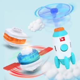Flying Disc Launcher Toy Rocket Shape Flying Toys Disc Launcher For Kids Interactive Fetch Toy Spinning Toy Indoor & Outside Toy