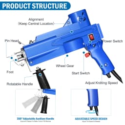 Electric Carpet Tufting Gun, 2 in 1, Both Cut Pile and Loop Pile, Hand Gun, Carpet Weaving, Flocking Machines, DIY Textile Gun