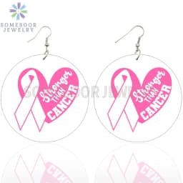 SOMESOOR October Cancer Awareness Month Designs Wooden Drop Earring For Women Gifts Peave Love Hope Cure Print Ear Loops Dangle