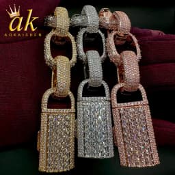 Aokaishen Box Cuban Link Bracelet for Men Iced Out Prong Setting Gold Plated Hip Hop Fashion Jewelry