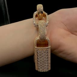 Aokaishen Box Cuban Link Bracelet for Men Iced Out Prong Setting Gold Plated Hip Hop Fashion Jewelry