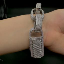 Aokaishen Box Cuban Link Bracelet for Men Iced Out Prong Setting Gold Plated Hip Hop Fashion Jewelry