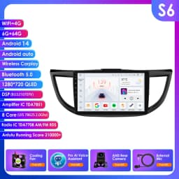 Hizpo 10.1" 2 Din Car Radio Carplay for Honda CRV 2012-2016 Android 13 GPS Navigation Multimedia Player Audio Stereo SWC BT 4G