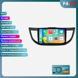 Hizpo 10.1" 2 Din Car Radio Carplay for Honda CRV 2012-2016 Android 13 GPS Navigation Multimedia Player Audio Stereo SWC BT 4G