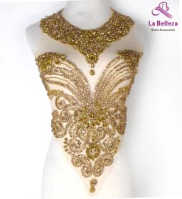 La Belleza beauty hand sewon neck bodice applique,gold silver crystal rhinestone applique Patch for dress accessories