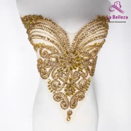 La Belleza beauty hand sewon neck bodice applique,gold silver crystal rhinestone applique Patch for dress accessories