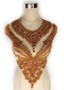 La Belleza beauty hand sewon neck bodice applique,gold silver crystal rhinestone applique Patch for dress accessories