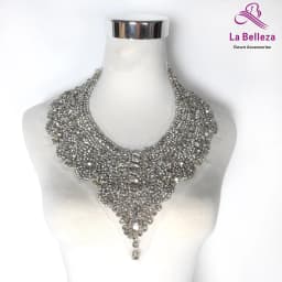 La Belleza beauty hand sewon neck bodice applique,gold silver crystal rhinestone applique Patch for dress accessories