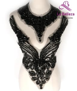 La Belleza beauty hand sewon neck bodice applique,gold silver crystal rhinestone applique Patch for dress accessories