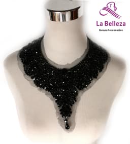 La Belleza beauty hand sewon neck bodice applique,gold silver crystal rhinestone applique Patch for dress accessories