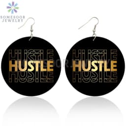 SOMESOOR Inspired Sayings Women Wooden Drop Earrings Black Blessed Dope Queen Faith BABE Hustle Squad Big Circle Dangle Jewelry