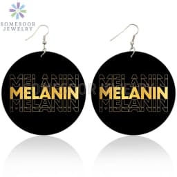 SOMESOOR Inspired Sayings Women Wooden Drop Earrings Black Blessed Dope Queen Faith BABE Hustle Squad Big Circle Dangle Jewelry