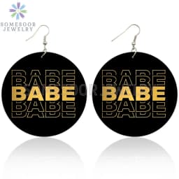 SOMESOOR Inspired Sayings Women Wooden Drop Earrings Black Blessed Dope Queen Faith BABE Hustle Squad Big Circle Dangle Jewelry