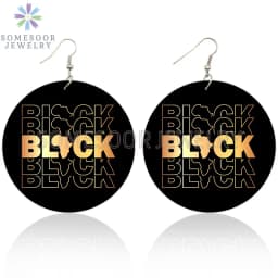 SOMESOOR Inspired Sayings Women Wooden Drop Earrings Black Blessed Dope Queen Faith BABE Hustle Squad Big Circle Dangle Jewelry