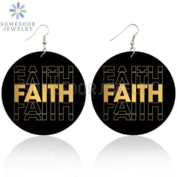 SOMESOOR Inspired Sayings Women Wooden Drop Earrings Black Blessed Dope Queen Faith BABE Hustle Squad Big Circle Dangle Jewelry