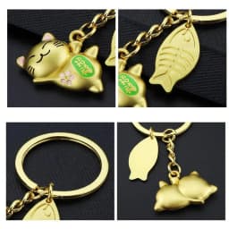 Gold Anime Cat Keychain Chinese Lucky Cat Key Chain Goodie Bags Gift Purse Charm Car Rearview Mirror Ornament Metal for Friends