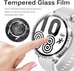 Glass+Case for Samsung Galaxy watch 4 44mm 40mm Accessories Bling Diamond PC bumper Shell +Screen protector Galaxy watch4 cover