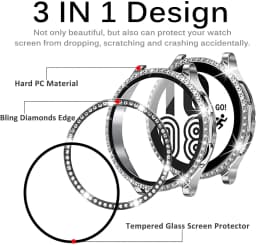 Glass+Case for Samsung Galaxy watch 4 44mm 40mm Accessories Bling Diamond PC bumper Shell +Screen protector Galaxy watch4 cover