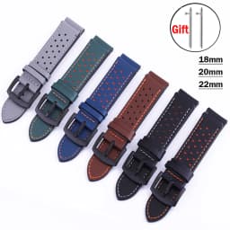 Leather Hole Band for Samsung galaxy watch 5/pro/4/Classic/Active 20/22mm Genuine bracelet Huawei gt/Amazfit gts-gtr-3-2e strap