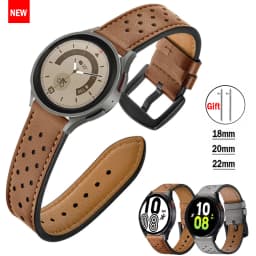 Leather Hole Band for Samsung galaxy watch 5/pro/4/Classic/Active 20/22mm Genuine bracelet Huawei gt/Amazfit gts-gtr-3-2e strap