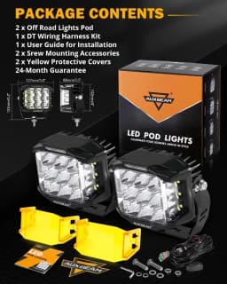 AUXBEAM V-MAX SERIES 4/5/7 inch LED Work Light with Amber Shell COMBO BEAM SIDE SHOOTER Offroad DRL Driving Lamp POD Spot Lamp