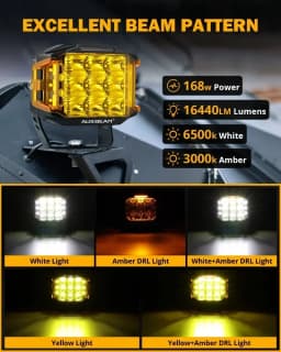 AUXBEAM V-MAX SERIES 4/5/7 inch LED Work Light with Amber Shell COMBO BEAM SIDE SHOOTER Offroad DRL Driving Lamp POD Spot Lamp