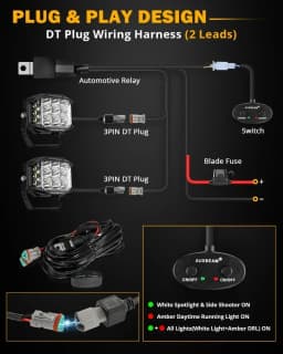 AUXBEAM V-MAX SERIES 4/5/7 inch LED Work Light with Amber Shell COMBO BEAM SIDE SHOOTER Offroad DRL Driving Lamp POD Spot Lamp