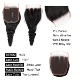 Loose Wave Lace Closure 4x4 PrePlucked With Baby Hair Natural 100%Human Hair Soft Brazilian Virgin Hair Ali Sky Cheap Wholesale