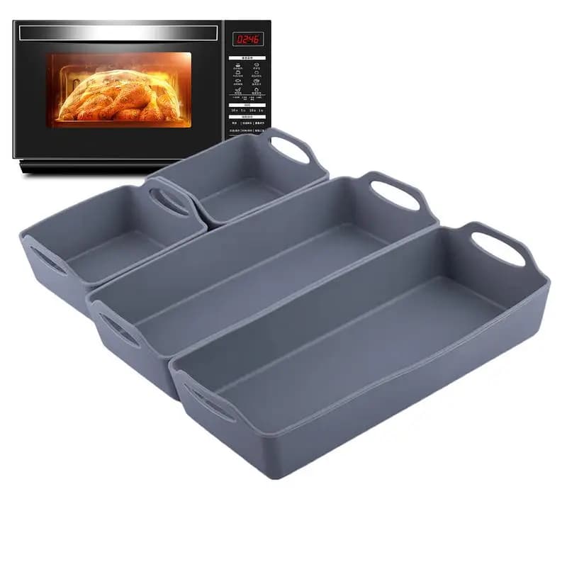 Nonstick Bakeware Set Of 4 Baking Tray Pan In Silicone Oven Microwave Cooking Silicone Liners For Wings Hot Dogs Vegetables Cake