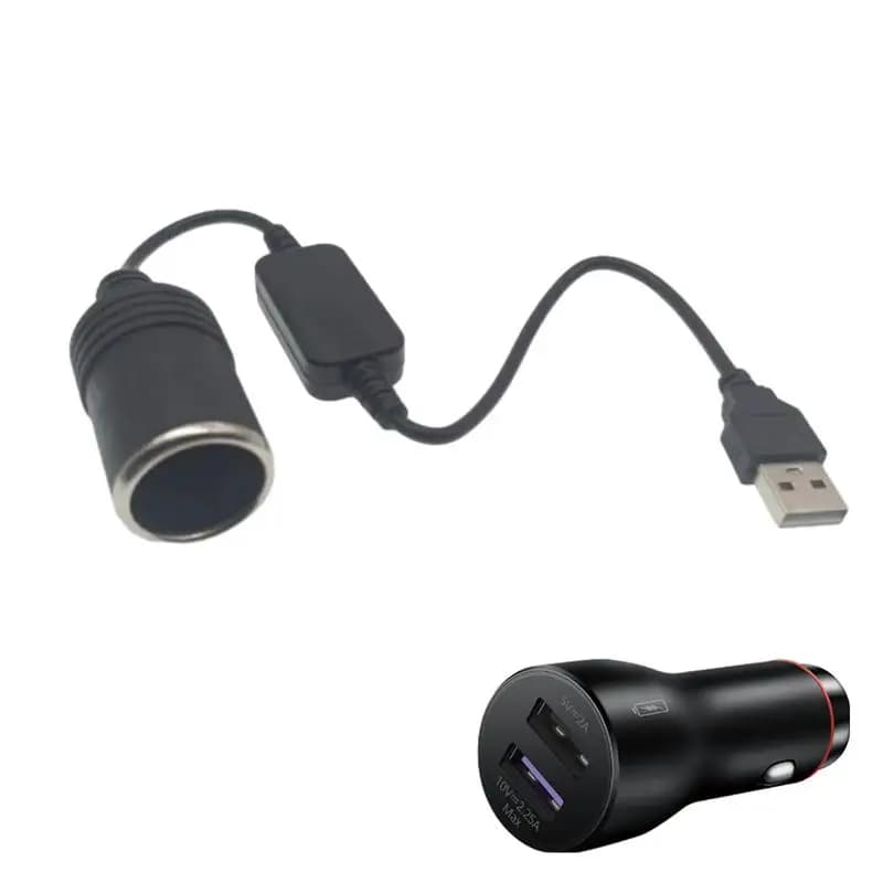 USB To Car Lighter Adapter Connector Cable USB Adapter Plug Socket Wired Controller Plug 5V To 12V Converter Extension Cord