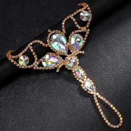 Stonefans Geometry Finger Bracelet Jewelry Accessories Ring Chain for Women Girls Anklet Exquisite Rhinestone Hand Chain Dress