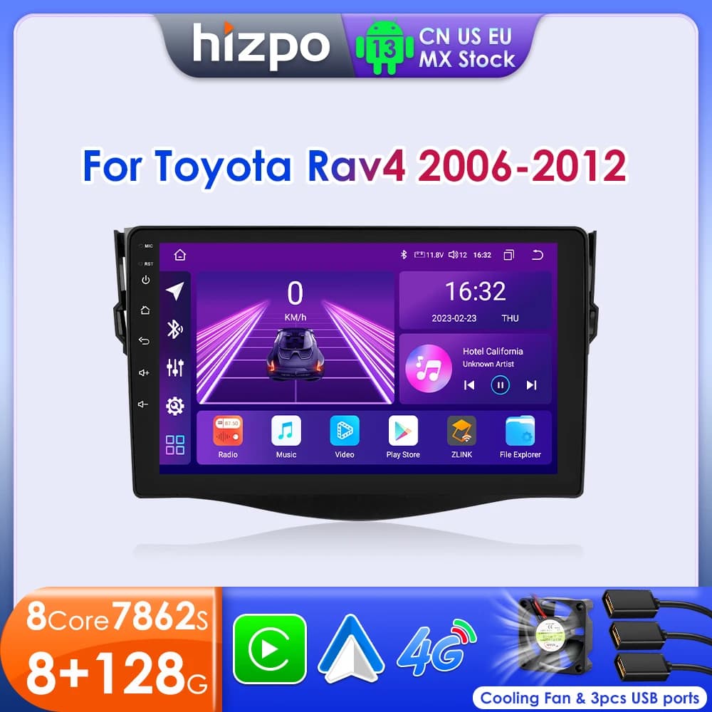 Hizpo 8+128GB Android 13 For Toyota RAV4 2006-2012 Car Radio Multimedia Player AI Voice Control Navigation GPS Wireless Carplay