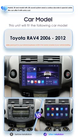 Hizpo 8+128GB Android 13 For Toyota RAV4 2006-2012 Car Radio Multimedia Player AI Voice Control Navigation GPS Wireless Carplay