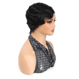 Short Finger Wavy Wig Curly Black Cute Wig Real African Black Wigs for Women Mommy Wig Is Looks Natural (1B Black)