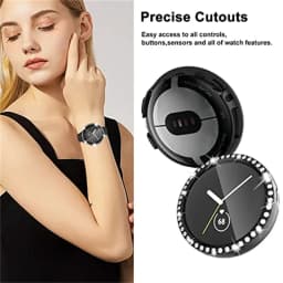 Diamond Case+Glass for Google Pixel Watch Strap PC Bumper Screen Protector Full Bling Cover for Google Pixel Watch 2 Accessories