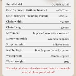 OUPINKE 3225 Women's Watch Luxury Brand All Diamond Automatic Mechanical Watch Classic Silicone Waterproof Elegant Women's Watch