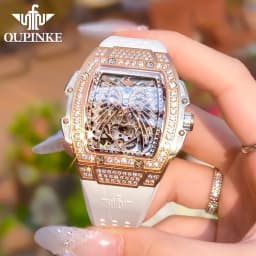 OUPINKE 3225 Women's Watch Luxury Brand All Diamond Automatic Mechanical Watch Classic Silicone Waterproof Elegant Women's Watch