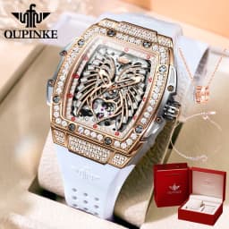 OUPINKE 3225 Women's Watch Luxury Brand All Diamond Automatic Mechanical Watch Classic Silicone Waterproof Elegant Women's Watch