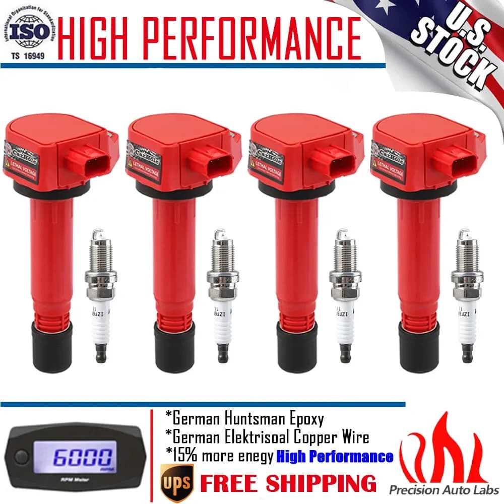 4 Pack Ignition Coil & Platinum Spark Plug For 2006-2011 Honda Civic 1.8L UF582