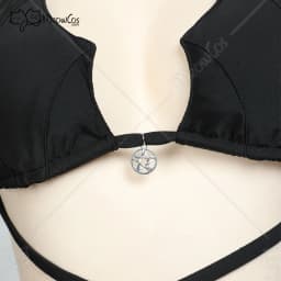 Meowcos Women's Gothic Bat Style Black Two-Piece Swimsuit Halter Lace-up Top and Low Waist Triangle Bottom Bathing Suit