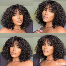 Water Wave BOB Wig With Bangs Human Hair Realistic Look Bang Wig 180% Medium Length Curly Wigs for Black Women Natural Black