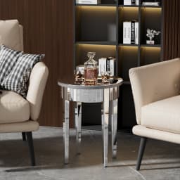 Mirrored Side End Table with Geometric Legs, Modern Furniture for Hallway, Living Room and Bedroom