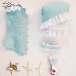 Meowcos Women Princess Style Dress Cosplsy Costume Ruffle Sexy Tube Top Tights Corset and Skirt Set with Crown and Earings