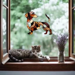 Cute Dog Window Hangable Sun catcher Ornament Acrylic Dachshund Ornament For Home Garden Room Sun Catcher Decor